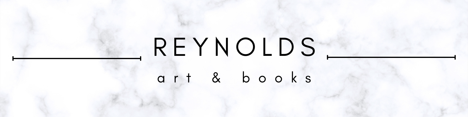 the words Reynolds Art and Books in black sans-serif font on a lightly marbled background